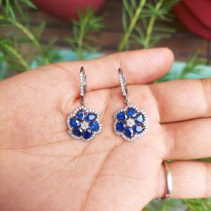 Ladies Blue Sapphire Diamond Earrings