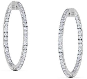 Ladies Round Silver Plated Diamond Hoop Earrings