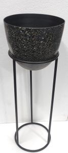 Black Round Iron Outdoor Planter with Stand