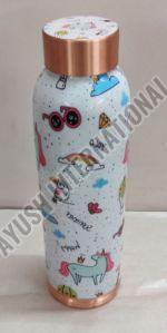 900 Ml White Printed Pure Copper Water Bottle
