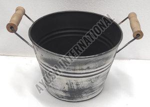 Black Round Iron Outdoor Planter with Handle