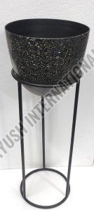 Black Round Iron Outdoor Planter with Stand