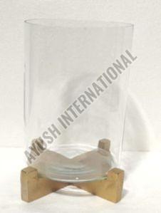 Glass Candle Holder with Wooden Base