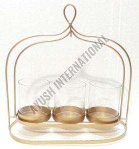 Three Set Glass Candle Holder with Aluminium Stand