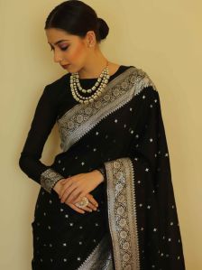 Ladies Black Soft Silk Banarasi Saree