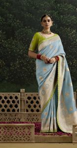 Ladies Blue Dola Silk Saree