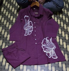 Ladies Cotton Purple Cord Set