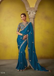 Ladies Dark Blue Ladies Organza Saree