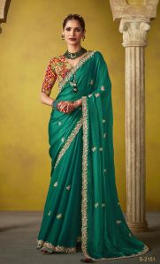 Ladies Dark Green Organza Silk Saree