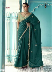 Ladies Dark Green Pure Organza Tissue Designer Saree