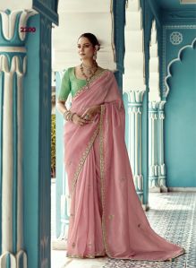 Ladies Elegant Pink Glass Tissue Organza Saree