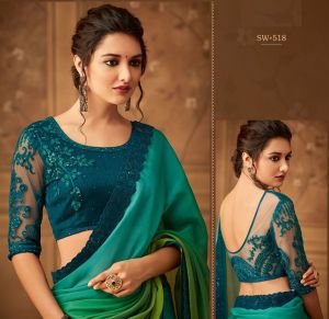 Ladies Green Plain Chiffon Saree