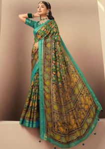 Ladies Green Printed Georgette Saree