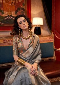 Ladies  Grey Moss Chiffon Saree