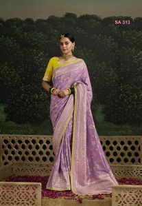 Ladies Lavender Dola Silk Festive Wear Saree