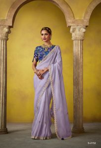 Ladies Lavender Organza Saree