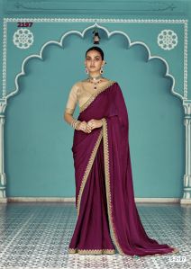 Ladies Wine Pure Organza Tissue Designer Saree