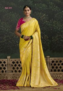 Ladies Yellow Dola Silk Saree