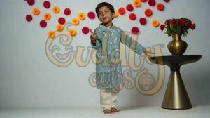 Boys Cloudy Grey Pleats Kurta Set