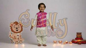 Boys Hot Pink Tie-Dye Jacket with Kurta Pajama Set