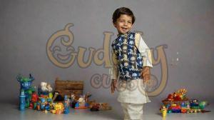 Boys Royal Blue Safari Jacket with Kurta Pajama Set