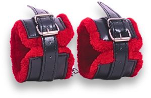Black and Red Leather BDSM Handcuff