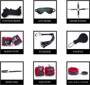 9Pcs Luxury Black and Red Bdsm Kit
