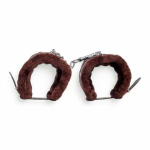 Brown Leather Bdsm Handcuffs with Fur