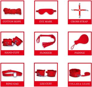 9pcs Luxury Red Bdsm Kit