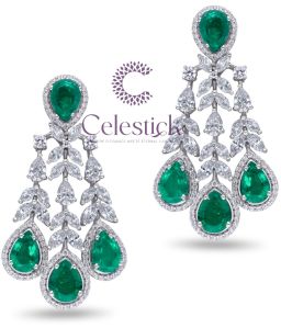 Ladies Bridal Green Lab Grown Emerald Cubic Zirconia Stone Earring