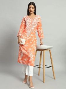 Aisha Mulmul Orange Straight Kurti