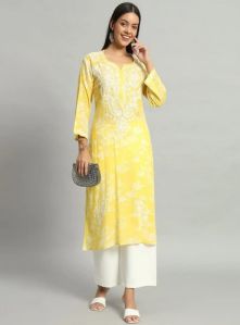 Aisha Mulmul Yellow Straight Kurti