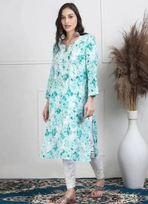 Atiya Mulmul Blue Floral Print Kurti