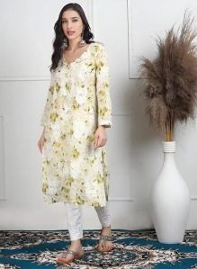 Atiya Mulmul Henna Floral Print Kurti