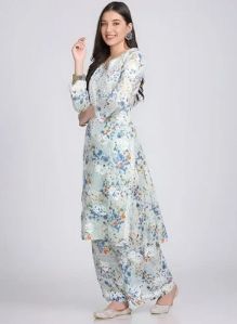 Blue Chikankari Mulmul Palazzo Suit