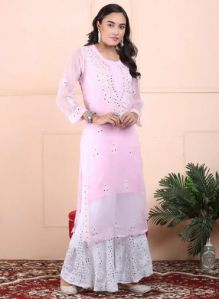 Pink Chikankari Chiffon Sharara Suit