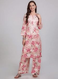 Pink Chikankari Mulmul Palazzo Suit