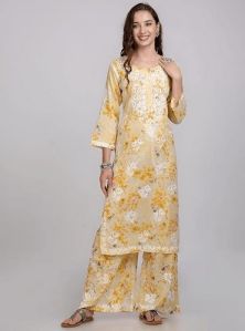 Yellow Chikankari Mulmul Palazzo Suit