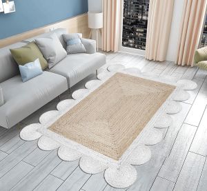 Hand Braided Indoor Outdoor Soft Scalloped Jute Rug