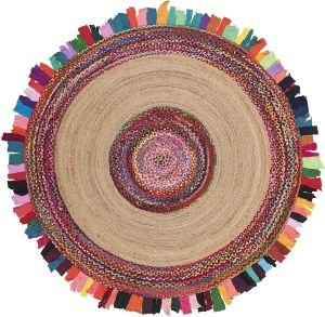 Beautiful Jute & Cotton Round Fringes Jute Area Rugs