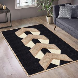 Unique Design Geometric Hand Woven Beige Black Indian Area Rugs for Living Room, Hall