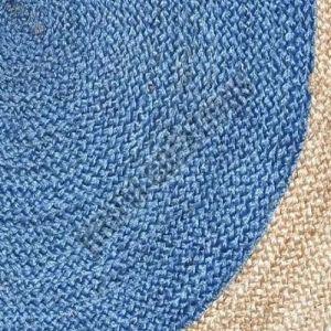Blue Jute Braided Bordered Round Rug
