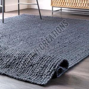Hand Woven Rectangular Navy Blue Jute Rug