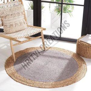 Light Purple and Brown Round Hand Braided Jute Rug