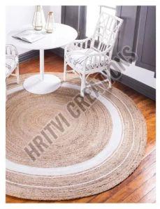Natural Hand Braided White Round Jute Rug