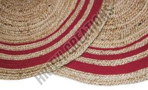 Natural Jute Red Beige Handmade Oval Rug