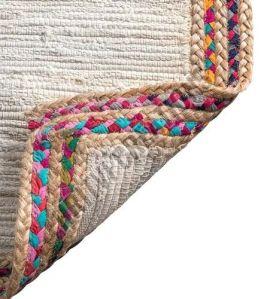 Off White and Multicolor Border Jute Cotton Rug