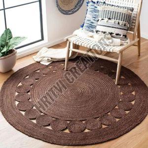 Plain Dark Brown Round Jute Rug
