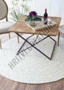Plain Round Handmade White Jute Rug