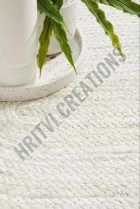 Plain Round Handmade White Jute Rug